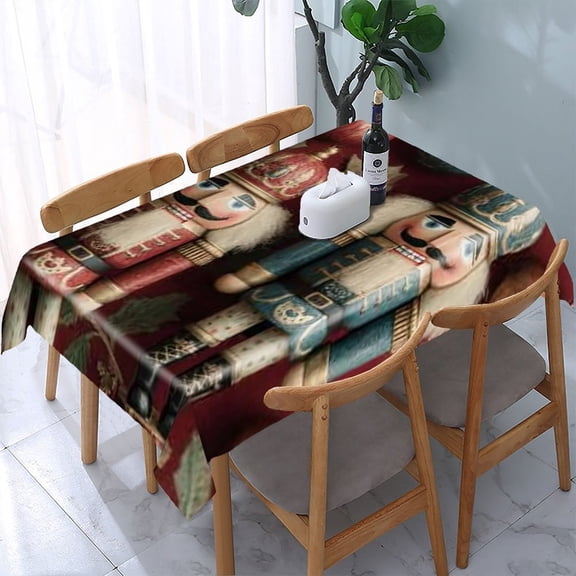 RKSupls Nutcracker Ornaments Red Rectangle Dining Tablecloth, Washable Wipeable Stain & Wrinkle Resistant Polyester Tablecloth for Kitchen Picnic Party