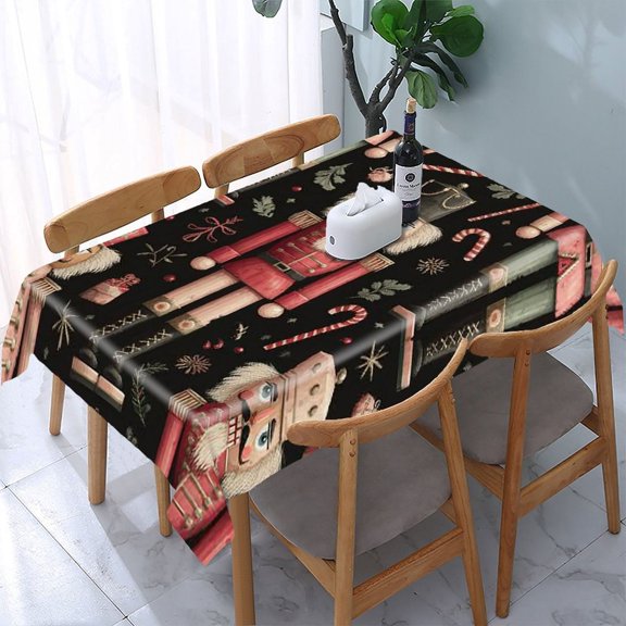 RKSupls Nutcracker Pink Black Pattern Rectangle Dining Tablecloth, Washable Wipeable Stain & Wrinkle Resistant Polyester Tablecloth for Kitchen Picnic Party