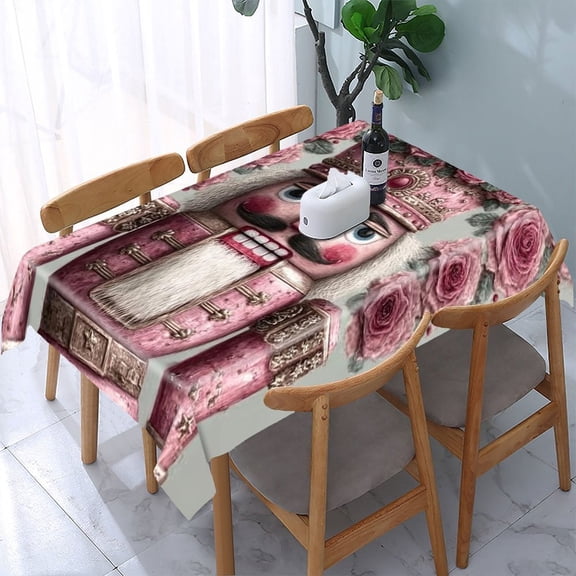 RKSupls Nutcracker Roses Pink Rectangle Dining Tablecloth, Washable Wipeable Stain & Wrinkle Resistant Polyester Tablecloth for Kitchen Picnic Party