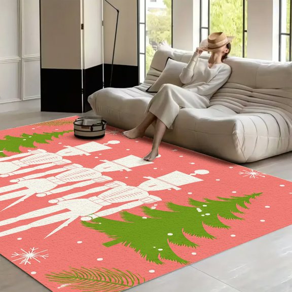 RKSupls Nutcracker Soldiers Christmas Tree  Soft Fluffy Velvet Area Rug   for Living Room Bedroom, Non-Slip Washable Carpet, Modern Minimalist Home Decor Floor Mat