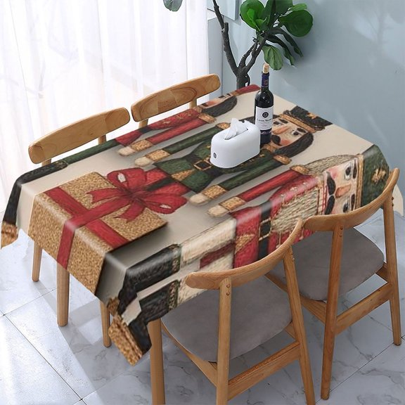 RKSupls Nutcracker Soldiers Gift Rectangle Dining Tablecloth, Washable Wipeable Stain & Wrinkle Resistant Polyester Tablecloth for Kitchen Picnic Party