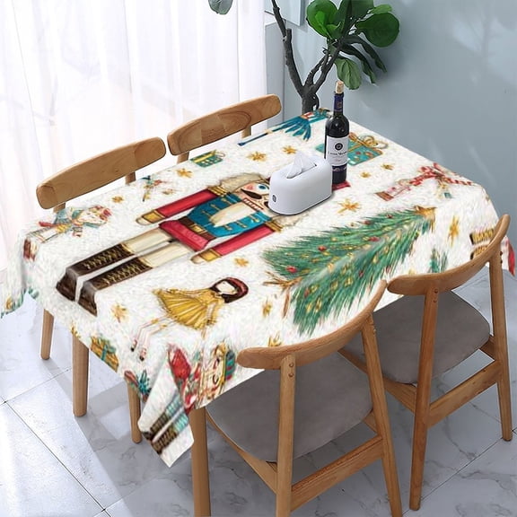 RKSupls Nutcracker Tree Gift Pattern Rectangle Dining Tablecloth, Washable Wipeable Stain & Wrinkle Resistant Polyester Tablecloth for Kitchen Picnic Party
