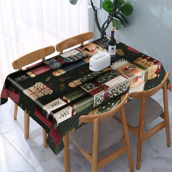 RKSupls Nutcrackers Christmas Dark Rectangle Dining Tablecloth, Washable Wipeable Stain & Wrinkle Resistant Polyester Tablecloth for Kitchen Picnic Party