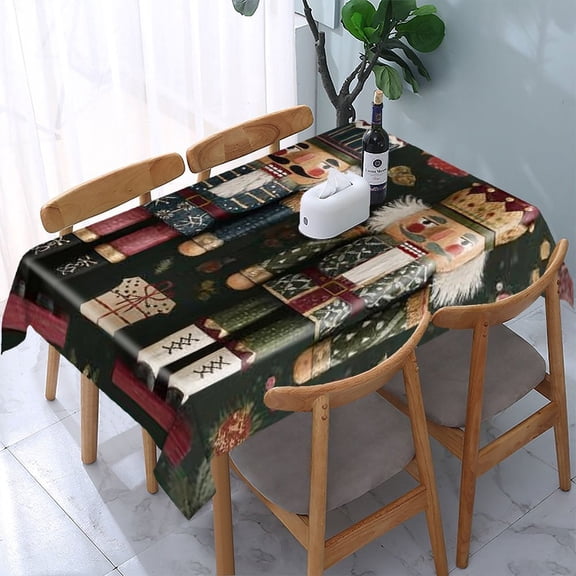 RKSupls Nutcrackers Christmas Dark Rectangle Dining Tablecloth, Washable Wipeable Stain & Wrinkle Resistant Polyester Tablecloth for Kitchen Picnic Party