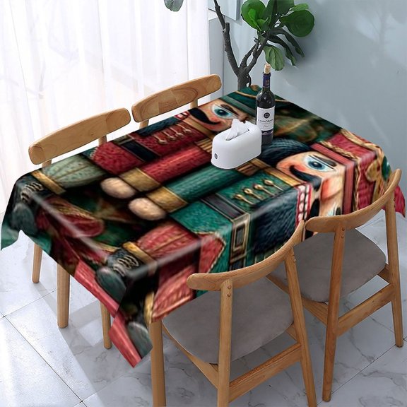 RKSupls Nutcrackers Christmas Green Rectangle Dining Tablecloth, Washable Wipeable Stain & Wrinkle Resistant Polyester Tablecloth for Kitchen Picnic Party