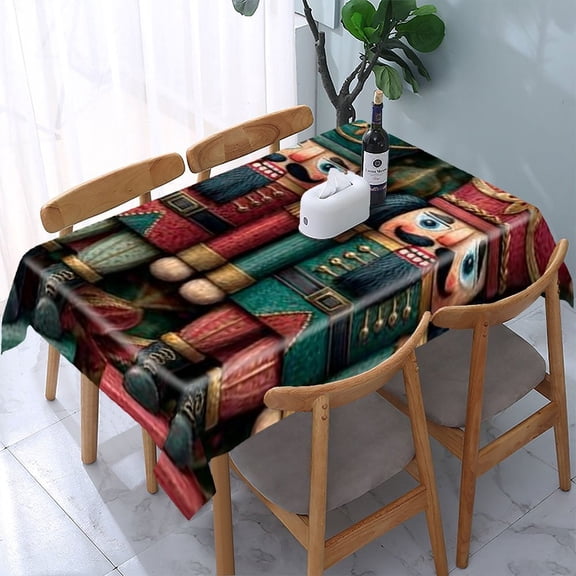 RKSupls Nutcrackers Christmas Green Rectangle Dining Tablecloth, Washable Wipeable Stain & Wrinkle Resistant Polyester Tablecloth for Kitchen Picnic Party