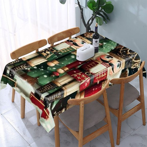 RKSupls Nutcrackers Christmas Tree Rectangle Dining Tablecloth, Washable Wipeable Stain & Wrinkle Resistant Polyester Tablecloth for Kitchen Picnic Party
