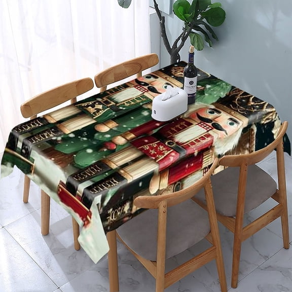 RKSupls Nutcrackers Christmas Tree Rectangle Dining Tablecloth, Washable Wipeable Stain & Wrinkle Resistant Polyester Tablecloth for Kitchen Picnic Party