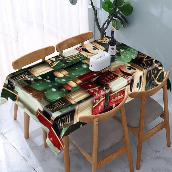 RKSupls Nutcrackers Christmas Tree Rectangle Dining Tablecloth, Washable Wipeable Stain & Wrinkle Resistant Polyester Tablecloth for Kitchen Picnic Party