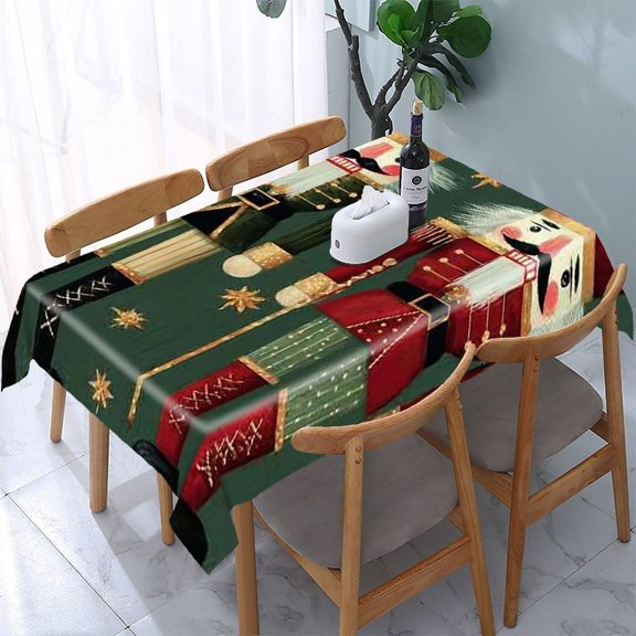RKSupls Nutcrackers Green Gold Rectangle Dining Tablecloth, Washable Wipeable Stain & Wrinkle Resistant Polyester Tablecloth for Kitchen Picnic Party