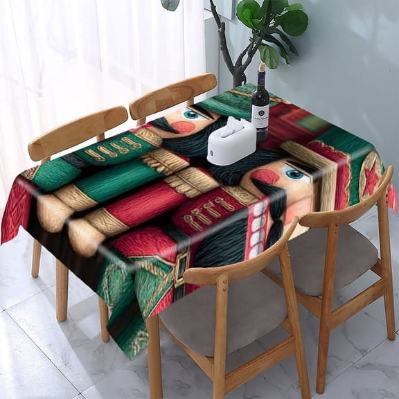 RKSupls Nutcrackers Green Red Rectangle Dining Tablecloth, Washable Wipeable Stain & Wrinkle Resistant Polyester Tablecloth for Kitchen Picnic Party