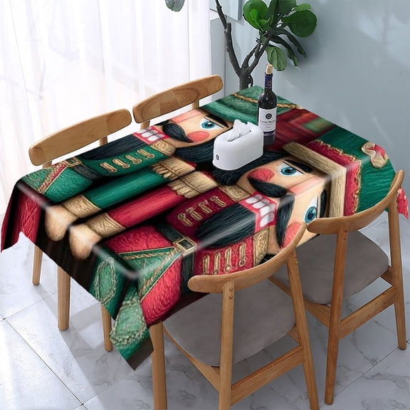 RKSupls Nutcrackers Green Red Rectangle Dining Tablecloth, Washable Wipeable Stain & Wrinkle Resistant Polyester Tablecloth for Kitchen Picnic Party