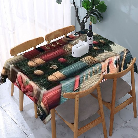 RKSupls Nutcrackers Tree Gifts Rectangle Dining Tablecloth, Washable Wipeable Stain & Wrinkle Resistant Polyester Tablecloth for Kitchen Picnic Party