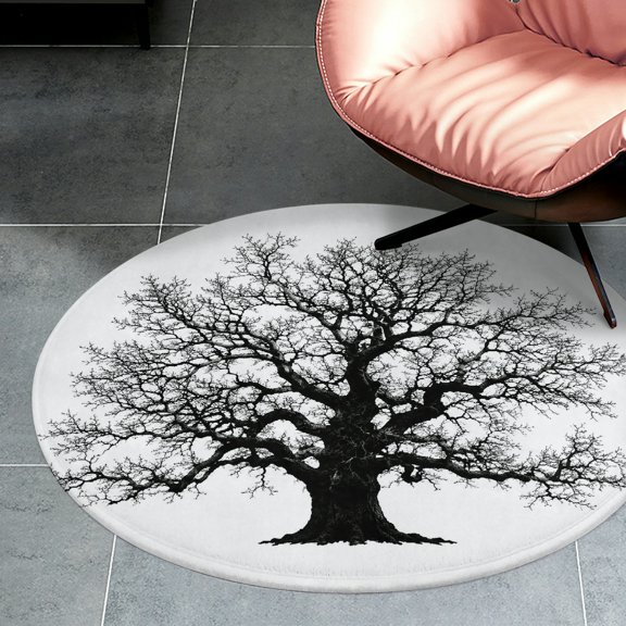 RKSupls Oak Tree Silhouette Bare Round Flannel Floor Mat, Soft Non-Slip Washable Rug suitable for Living Room Bedroom Nursery, Decorative Floor Rug