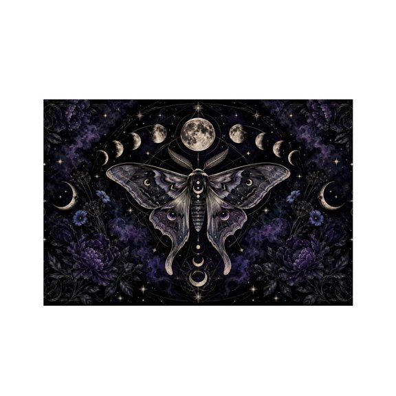 RKSupls Occult Moon Nocturnal Moth Floral Linen Placemats 30x45cm Straight Edge Stain Resistant Washable Non-Slip Table Mats Table for Kitchen Dining Room Home