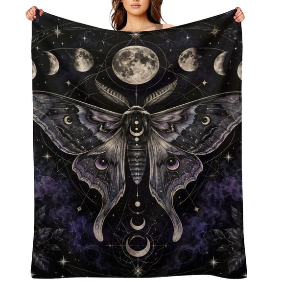 RKSupls Occult Moon Nocturnal Moth Floral Soft Flannel Throw Blanket, Lightweight Fuzzy Warm Cozy Blanket for Couch Bed Home Travel Decor