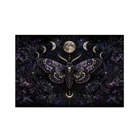 RKSupls Occult Moon Phases Moth Floral Linen Placemats 30x45cm Straight Edge Stain Resistant Washable Non-Slip Table Mats Table for Kitchen Dining Room Home