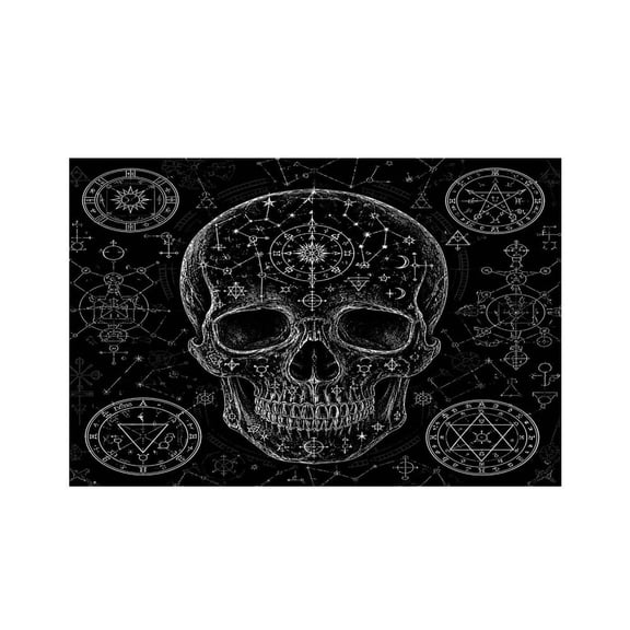 RKSupls Occult Skull Astrology Symbols Linen Placemats 30x45cm Straight Edge Stain Resistant Washable Non-Slip Table Mats Table for Kitchen Dining Room Home