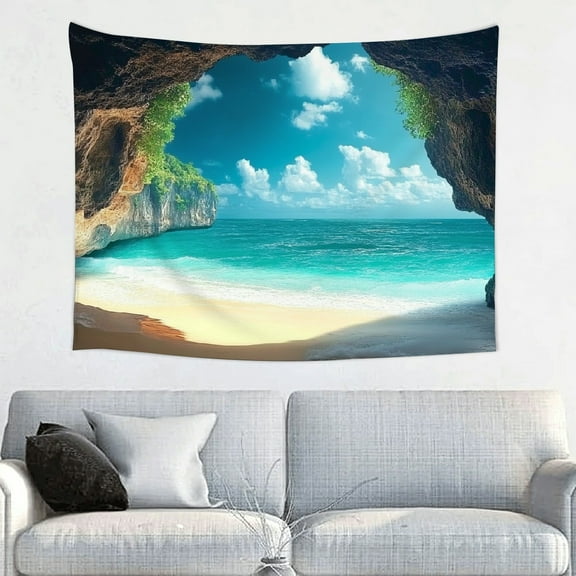 RKSupls Ocean Beach & Rock Cave Tapestry, Home Tapestry Suitable for Hanging for Decorative Wall Hanging, Decorative Bedroom, Living Room Decoration - 40x30in