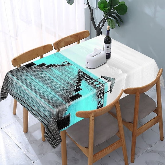 RKSupls Ocean Pier Gazebo Rectangle Dining Tablecloth, Washable Wipeable Stain & Wrinkle Resistant Polyester Tablecloth for Kitchen Picnic Party
