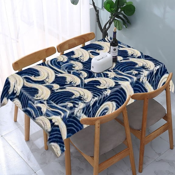RKSupls Ocean Waves Pattern Rectangle Dining Tablecloth, Washable Wipeable Stain & Wrinkle Resistant Polyester Tablecloth for Kitchen Picnic Party
