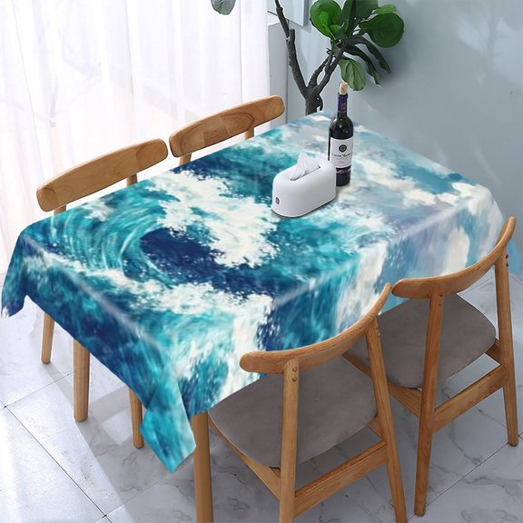 RKSupls Ocean Waves Storm Rectangle Dining Tablecloth, Washable Wipeable Stain & Wrinkle Resistant Polyester Tablecloth for Kitchen Picnic Party
