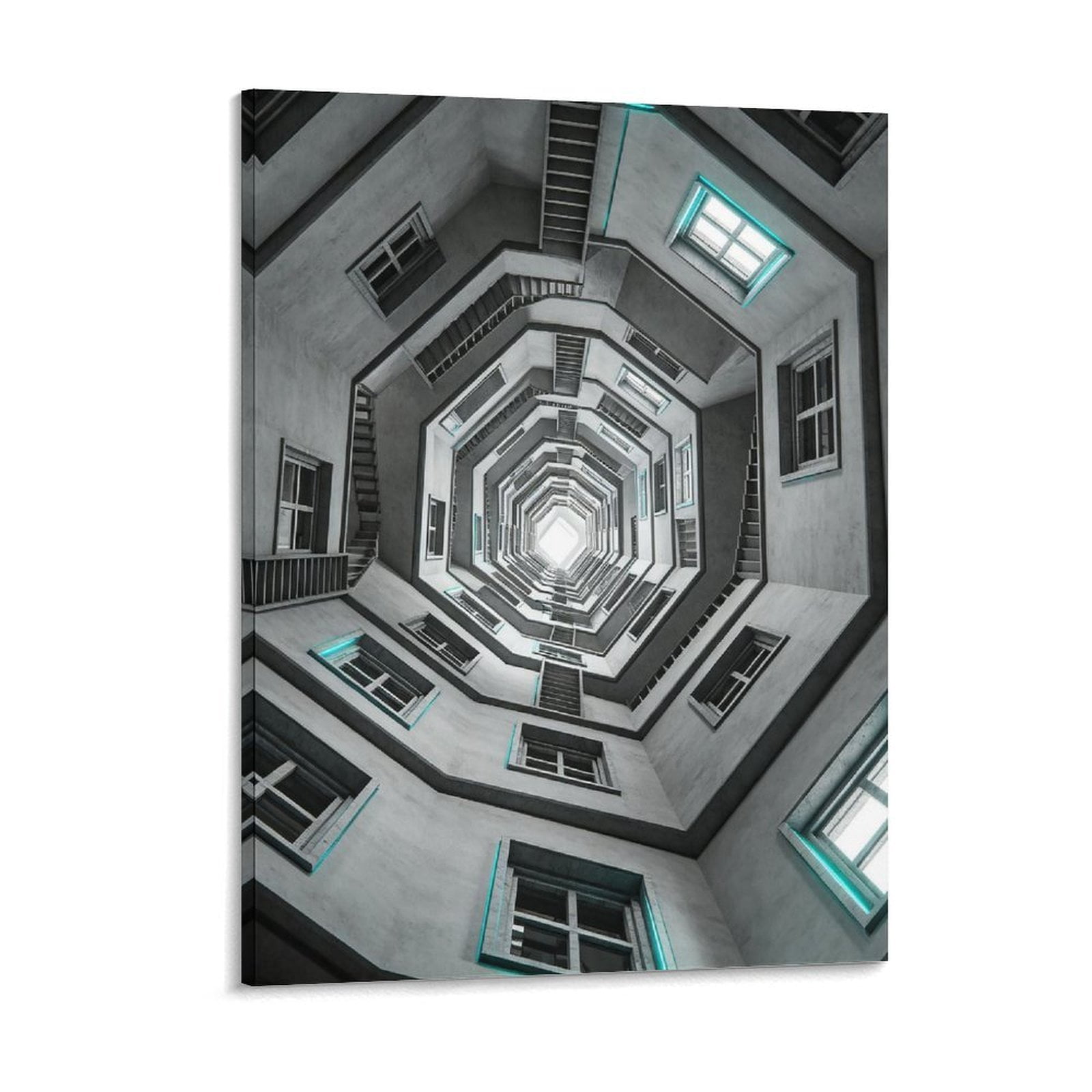 RKSupls Octagon Concrete Stairwell Infinity Canvas Wall Art Framed ...