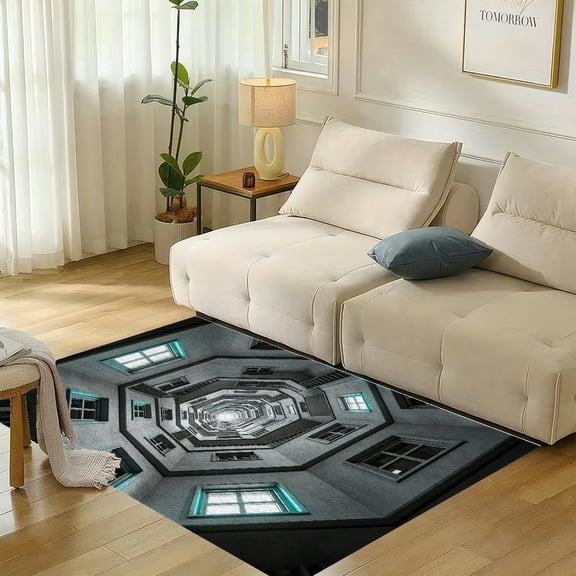 RKSupls Octagon Concrete Stairwell Infinity Soft Flannel Area Rug 70x47 Inch Non-Slip Floor Mat for Living Room Bedroom, Warm Fuzzy Carpet for Winter Holiday Decor