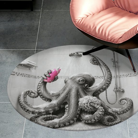 RKSupls Octopus Shower Shampoo Bath Round Flannel Floor Mat, Soft Non-Slip Washable Rug suitable for Living Room Bedroom Study, Decorative Floor Rug