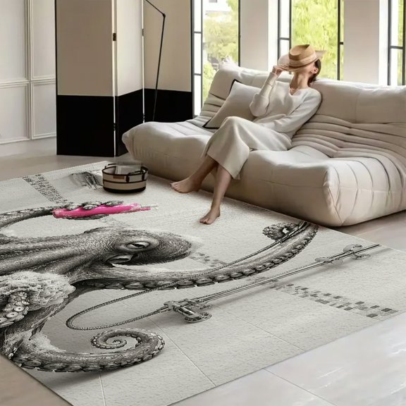 RKSupls Octopus Shower Shampoo Bath  Soft Fluffy Velvet Area Rug   for Living Room Bedroom, Non-Slip Washable Carpet, Modern Minimalist Home Decor Floor Mat