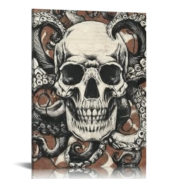 RKSupls Octopus Skull Canvas Wall Art, Canvas Prints Wall Art for Living Room Bedroom Stairway Office, Art Print Painting for New Year Home Decorations,12x16in