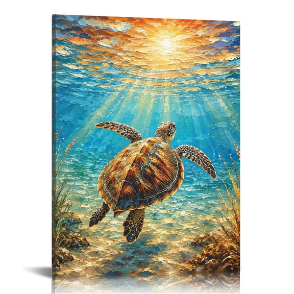 RKSupls Oil Painting Sea Turtle Underwater Sun  Modern Art, Canvas Wall Art,  Canvas Print Bathroom Bedroom Kitchen Staircase Wall Decor Prints