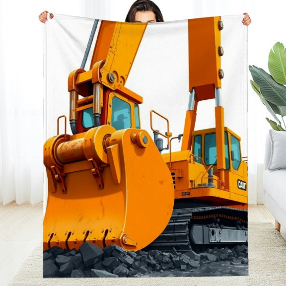RKSupls Orange Excavator Construction Soft Flannel Throw Blanket, Lightweight Fuzzy Warm Cozy Blanket for Couch Bed Home Travel Decor