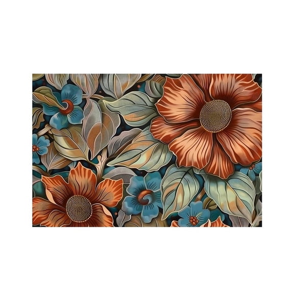 RKSupls Orange Flowers Brown Center Linen Placemats 30x45cm Straight Edge Stain Resistant Washable Non-Slip Table Mats Table for Kitchen Dining Room Home