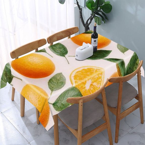 RKSupls Orange Fruit Leaves Rectangle Dining Tablecloth, Washable Wipeable Stain & Wrinkle Resistant Polyester Tablecloth for Kitchen Picnic Party