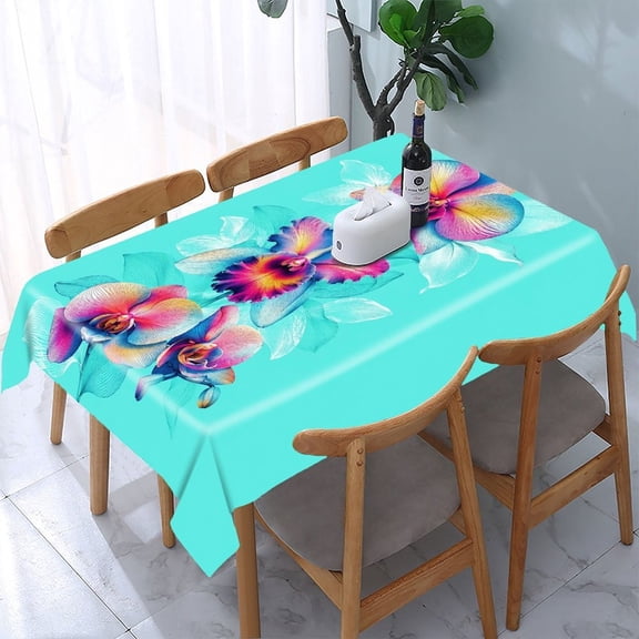 RKSupls Orchid Cascade Tropical Flowers Rectangle Dining Tablecloth, Washable Wipeable Stain & Wrinkle Resistant Polyester Tablecloth for Kitchen Picnic Party