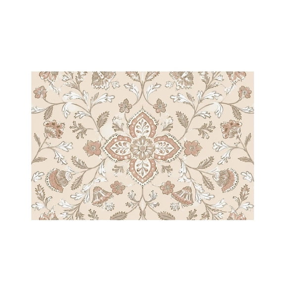RKSupls Ornate Damask Floral Beige Pattern Linen Placemats 30x45cm Straight Edge Stain Resistant Washable Non-Slip Table Mats Table for Kitchen Dining Room Home