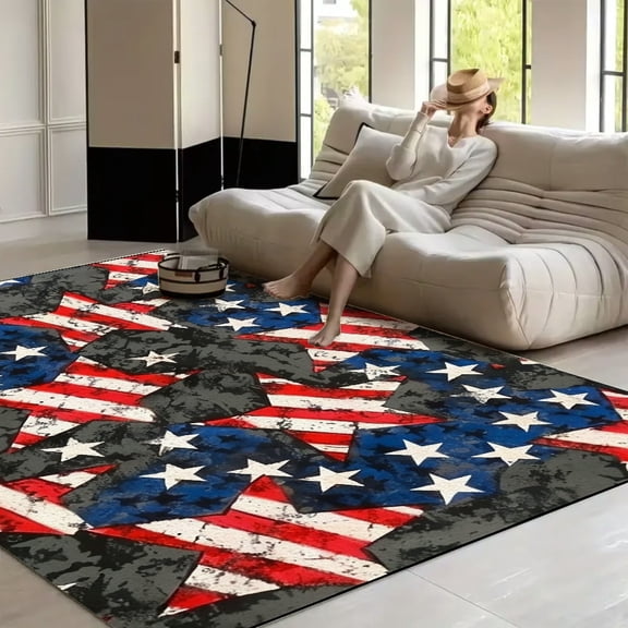 RKSupls Overlapping Stars Americana Grunge  Soft Fluffy Velvet Area Rug   for Living Room Bedroom, Non-Slip Washable Carpet, Modern Minimalist Home Decor Floor Mat