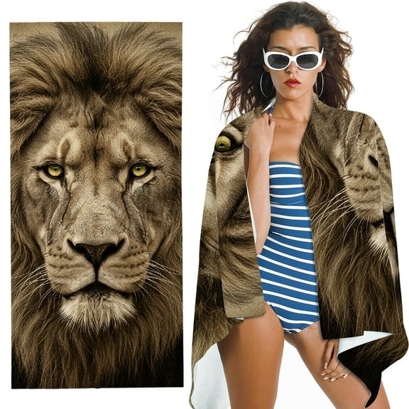 RKSupls Oversized Microfiber Beach Towel - Lion Wildlife Print, Ultra-Soft Microfiber for Bathroom, beach, Soft Super Absorbent- 30x60 in