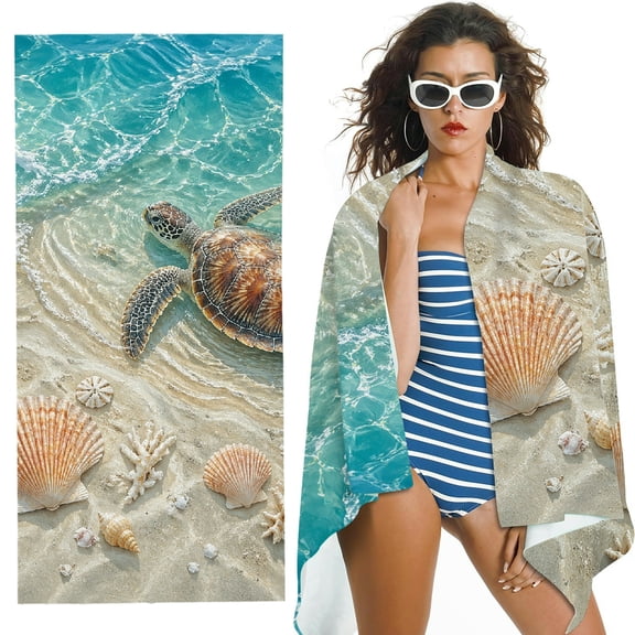 RKSupls Oversized Microfiber Beach Towel - Sea Turtle Shells Print, for Bathroom, beach, Soft Super Absorbent- 30x60 in