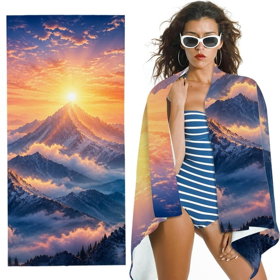 RKSupls Oversized Microfiber Beach Towel - mountain sunrise cloud snow peak landscape Print, for Bathroom,Beach, Soft Super Absorbent- 30x60 in
