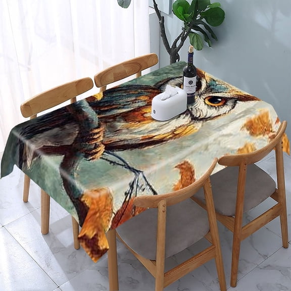 RKSupls Owl Autumn Leaves Rectangle Dining Tablecloth, Washable Wipeable Stain & Wrinkle Resistant Polyester Tablecloth for Kitchen Picnic Party
