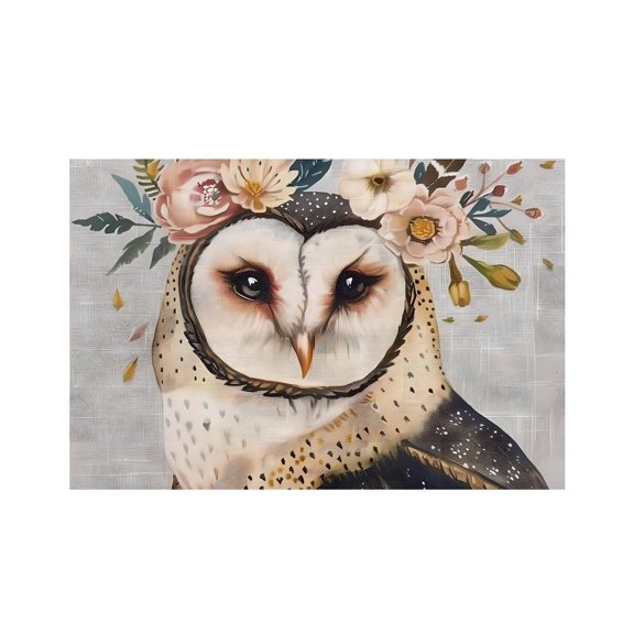 RKSupls Owl Feather Flower Crown Linen Placemats 30x45cm Straight Edge Stain Resistant Washable Non-Slip Table Mats Table for Kitchen Dining Room Home