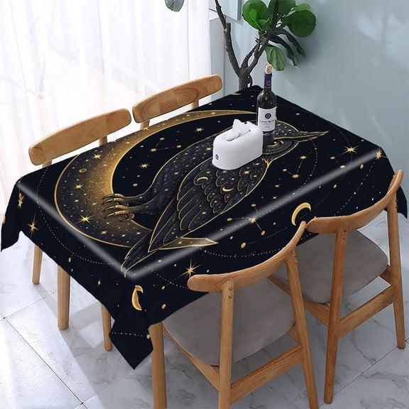 RKSupls Owl Moon Night Watch Rectangle Dining Tablecloth, Washable Wipeable Stain & Wrinkle Resistant Polyester Tablecloth for Kitchen Picnic Party
