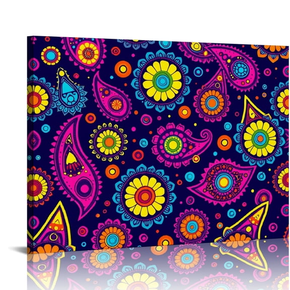 RKSupls Paisley Floral Pattern Canvas Wall Art, Vibrant Ethnic Wall Decor Print, Modern Artwork for Living Room Bedroom Office Home Decor,16x12in