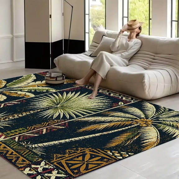 RKSupls Palm Leaf Tapestry Soft Fluffy Velvet Area Rug for Living Room Bedroom, Non-Slip Washable Carpet, Modern Minimalist Home Decor Floor Mat
