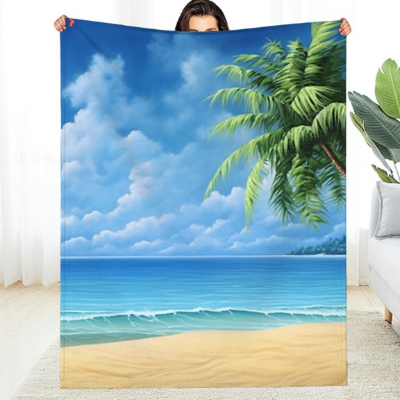 RKSupls Palm Tree Beach Ocean Tropical Summer Scene  Warm and Cozy Throw, Machine Washable Tear-Resistant  Fuzzy Bedding for the Couch, Soft Throw for Couch, Travel, Camping  Home Decor