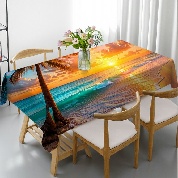 RKSupls  Palm Tree Ocean Sunset Print Rectangle Dining Tablecloth, Holiday Party Tablecloth Kitchen Accessories, Palm Tree Ocean Sunset