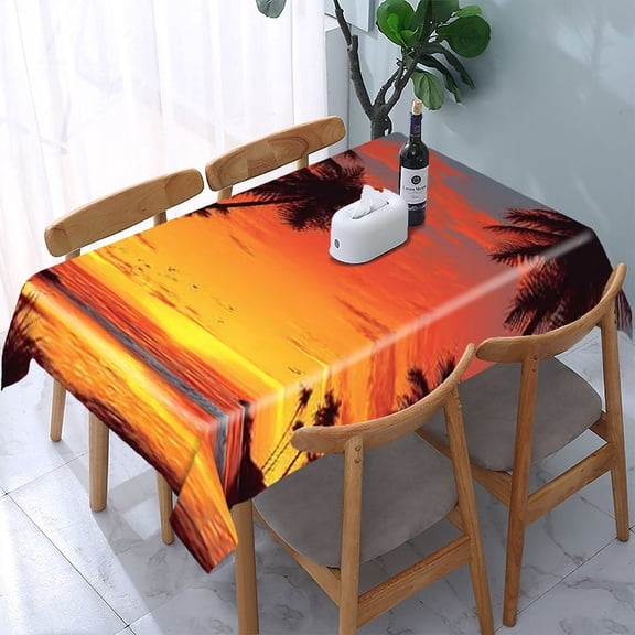 RKSupls Palm Trees Sunset Beach Rectangle Dining Tablecloth, Washable Wipeable Stain & Wrinkle Resistant Polyester Tablecloth for Kitchen Picnic Party