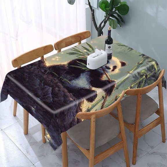 RKSupls Panda Bamboo Water Rectangle Dining Tablecloth, Washable Wipeable Stain & Wrinkle Resistant Polyester Tablecloth for Kitchen Picnic Party